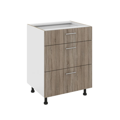 Corp Baza haaus Karo, 3 Sertare, Stejar Sonoma Inchis/Alb, 60 x 50 x 80 cm
