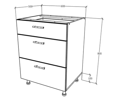 Corp Baza haaus Karo, 3 Sertare, Lemn Natural/Alb, 60 x 50 x 80 cm