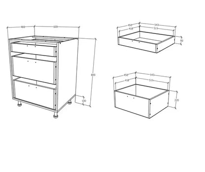 Corp Baza haaus Karo, 3 Sertare, Lemn Natural/Alb, 60 x 50 x 80 cm