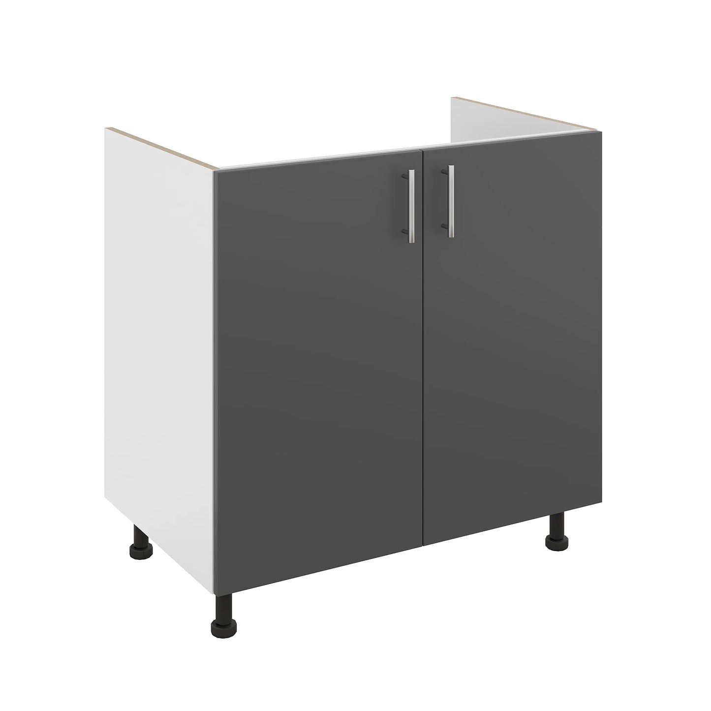 Set Masca Chiuveta Karo, Antracit/Alb, 80 x 50 x 80 cm, Chiuveta Inox, Cuva dreapta