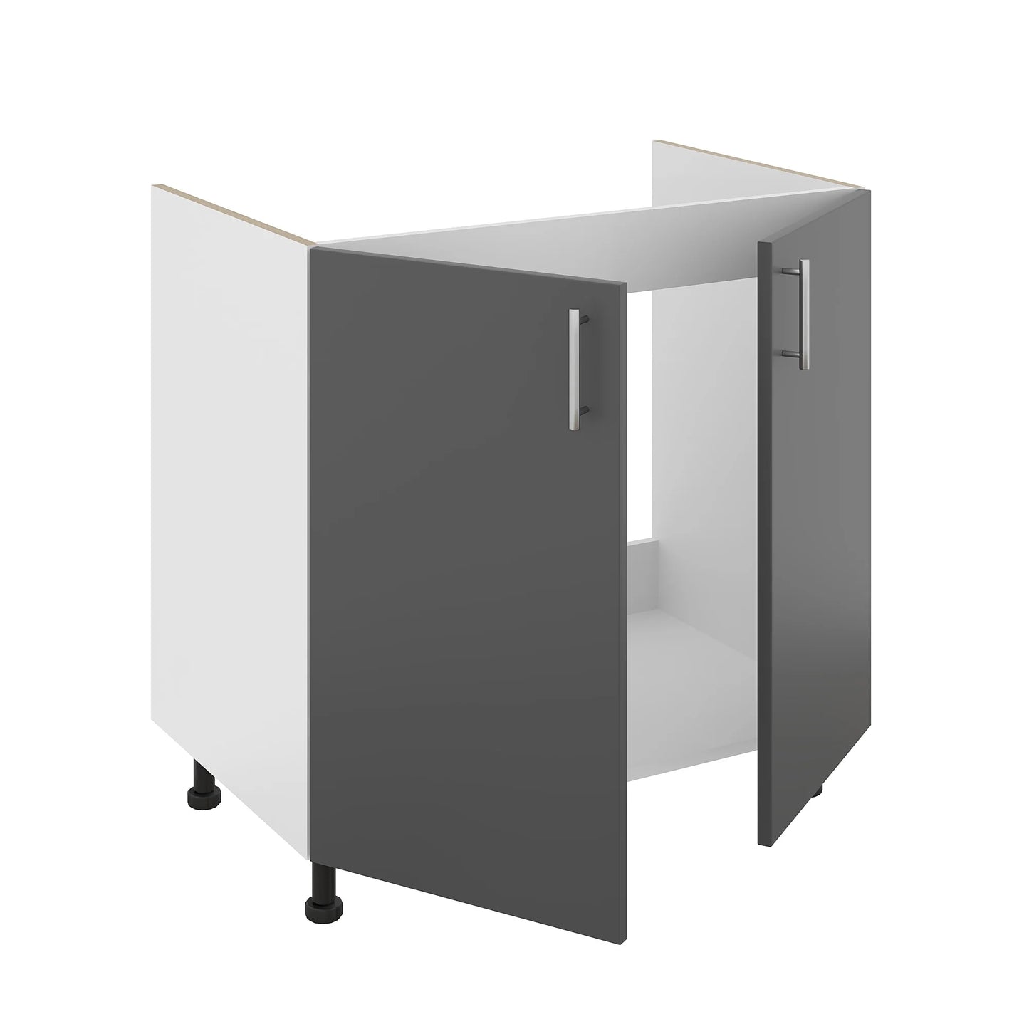 Set Masca Chiuveta Karo, Antracit/Alb, 80 x 50 x 80 cm, Chiuveta Inox, Cuva dreapta