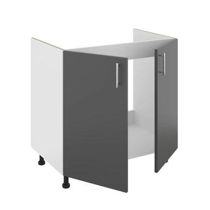 Set Masca Chiuveta Karo, Antracit/Alb, 80 x 50 x 80 cm, Chiuveta Inox, Cuva dreapta, Baterie Flexibila