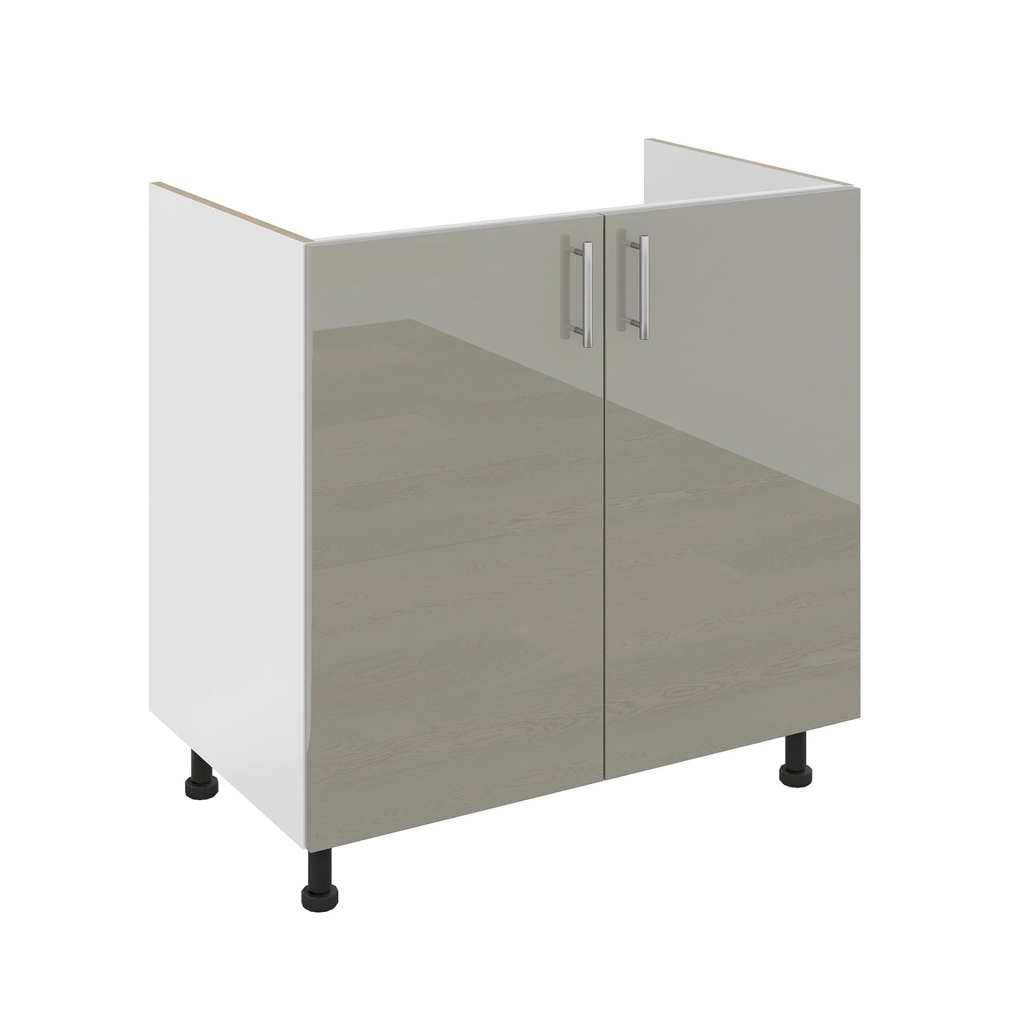 Set Masca Chiuveta Karo, Gri Lucios/Alb, MDF, 80 x 50 x 80 cm, Chiuveta Inox, Cuva stanga