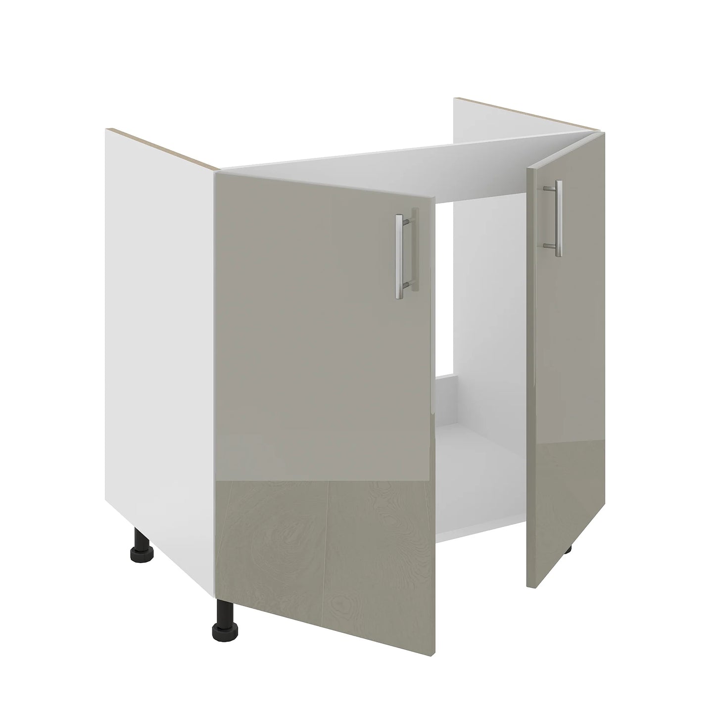 Set Masca Chiuveta Karo, Gri Lucios/Alb, MDF, 80 x 50 x 80 cm, Chiuveta Inox, Cuva stanga