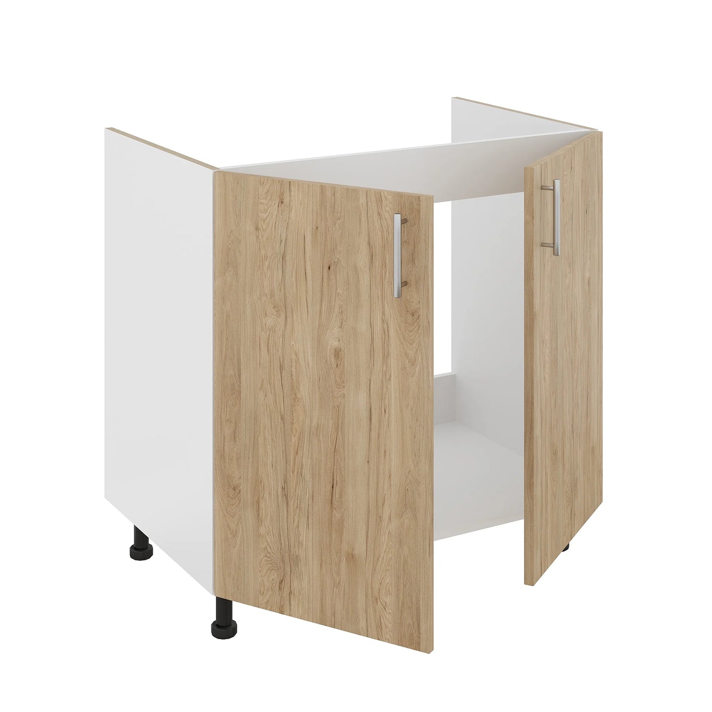 Set Masca Chiuveta Karo, Lemn Natural/Alb, 80 x 50 x 80 cm, Chiuveta Inox, Cuva stanga
