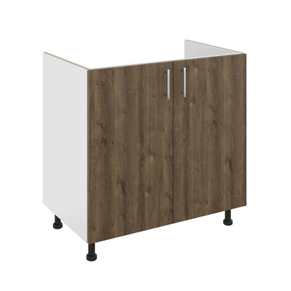Set Masca Chiuveta Karo, Stejar Bronz/Alb, 80 x 50 x 80 cm, Chiuveta Inox, Cuva dreapta, Baterie Flexibila