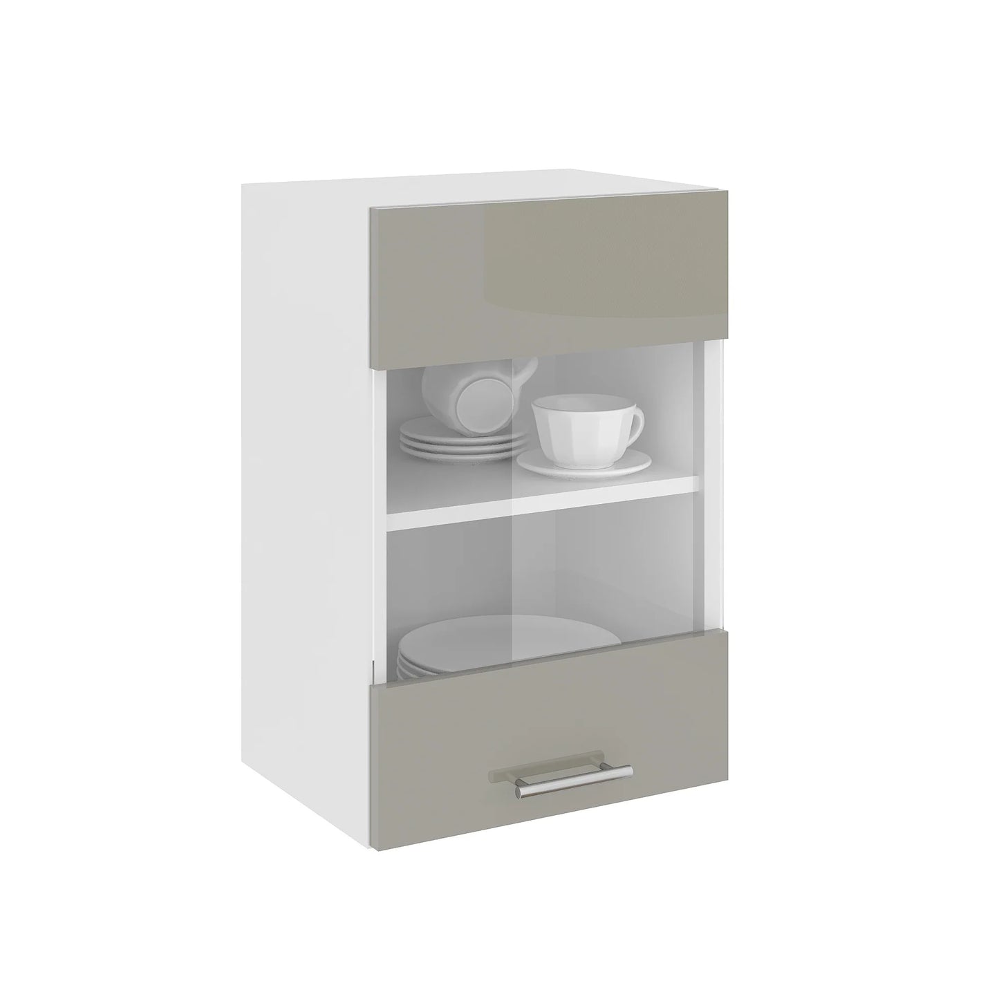 Corp Superior haaus Karo, O Usa, cu sticla, Gri Lucios/Alb, MDF, 40 x 30 x 60 cm