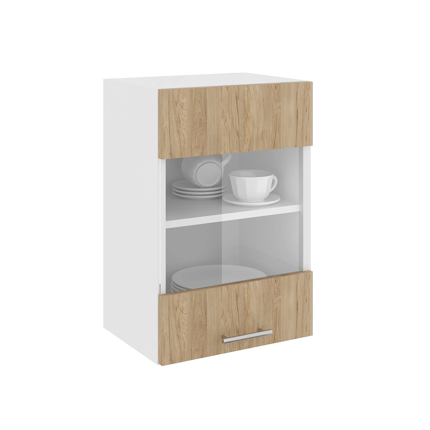 Corp Superior haaus Karo, O Usa, cu sticla, Lemn Natural/Alb, 40 x 30 x 60 cm
