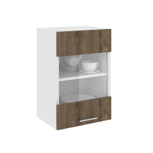 Corp Superior haaus Karo, O Usa, cu sticla, Stejar Bronz/Alb, 40 x 30 x 60 cm