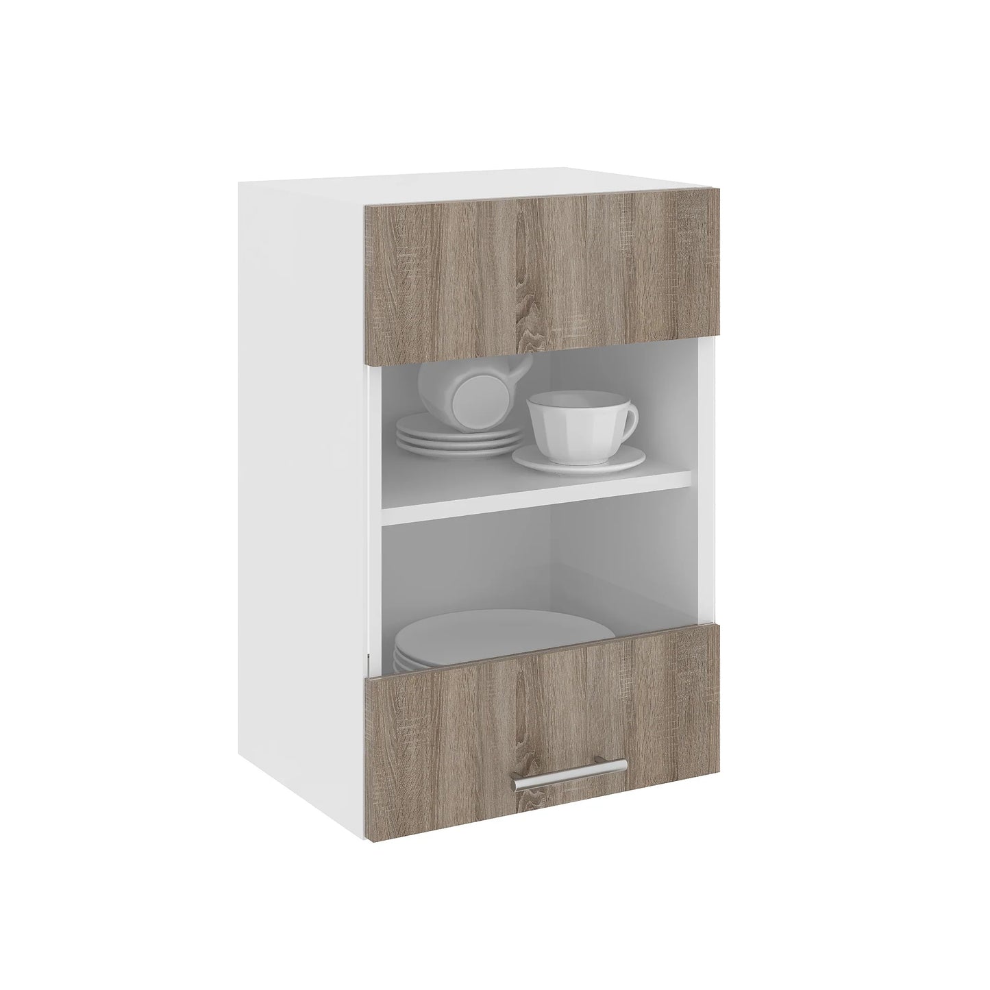 Corp Superior haaus Karo, O Usa, cu sticla, Stejar Sonoma Inchis/Alb, 40 x 30 x 60 cm