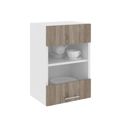 Corp Superior haaus Karo, O Usa, cu sticla, Stejar Sonoma Inchis/Alb, 40 x 30 x 60 cm