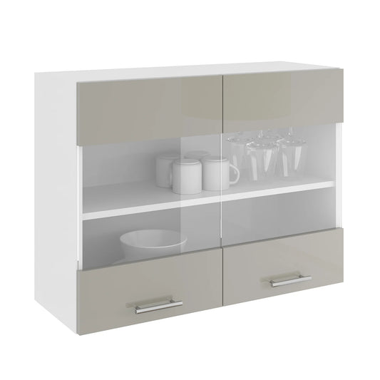 Corp Superior haaus Karo, 2 Usi, cu sticla, Gri Lucios/Alb, MDF, 80 x 30 x 60 cm