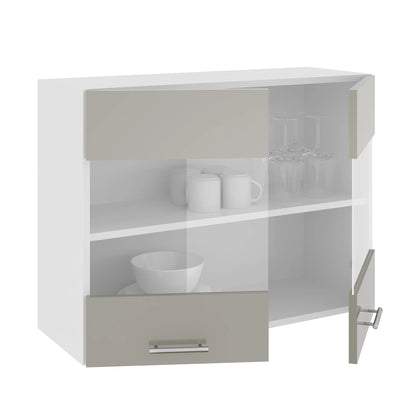 Corp Superior haaus Karo, 2 Usi, cu sticla, Gri Lucios/Alb, MDF, 80 x 30 x 60 cm