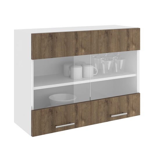 Corp Superior haaus Karo, 2 Usi, cu sticla, Stejar Bronz/Alb, 80 x 30 x 60 cm