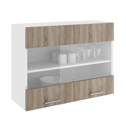 Corp Superior haaus Karo, 2 Usi, cu sticla, Stejar Sonoma Inchis/Alb, 80 x 30 x 60 cm