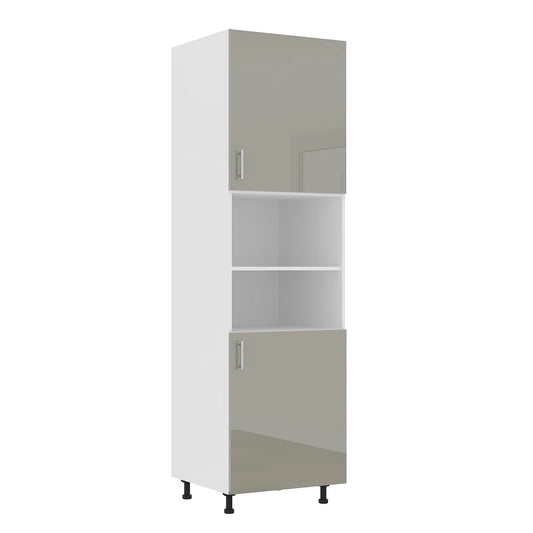 Corp haaus Turn Karo, 2 Usi, cu spatiu cuptor, Gri Lucios/Alb, MDF, 60 x 57 x 210 cm