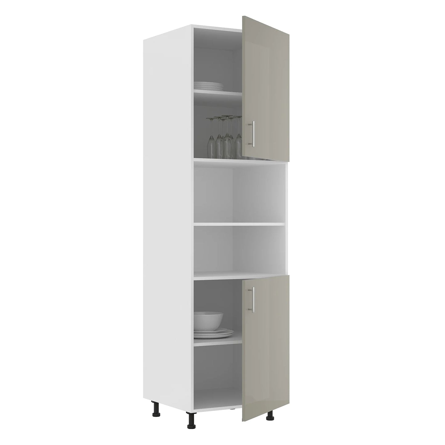 Corp haaus Turn Karo, 2 Usi, cu spatiu cuptor, Gri Lucios/Alb, MDF, 60 x 57 x 210 cm