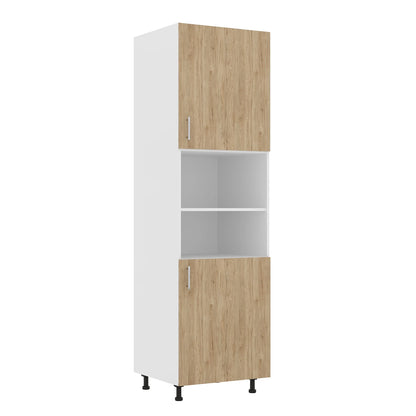 Corp haaus Turn Karo, 2 Usi, cu spatiu cuptor, Lemn Natural/Alb, 60 x 57 x 210 cm