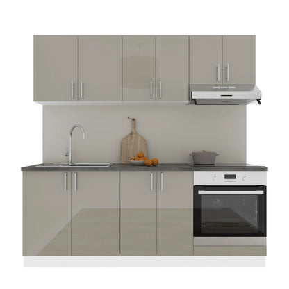 Set Bucatarie haaus Karo V10, Gri Lucios/Alb, MDF, Blat Thermo 28 mm, L 200 cm