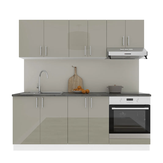 Set Bucatarie haaus Karo V10, Gri Lucios/Alb, MDF, Blat Thermo 28 mm, L 200 cm