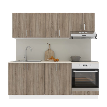 Set Bucatarie haaus Karo V10, Stejar Sonoma Inchis/Alb, Blat Thermo 28 mm, L 200 cm