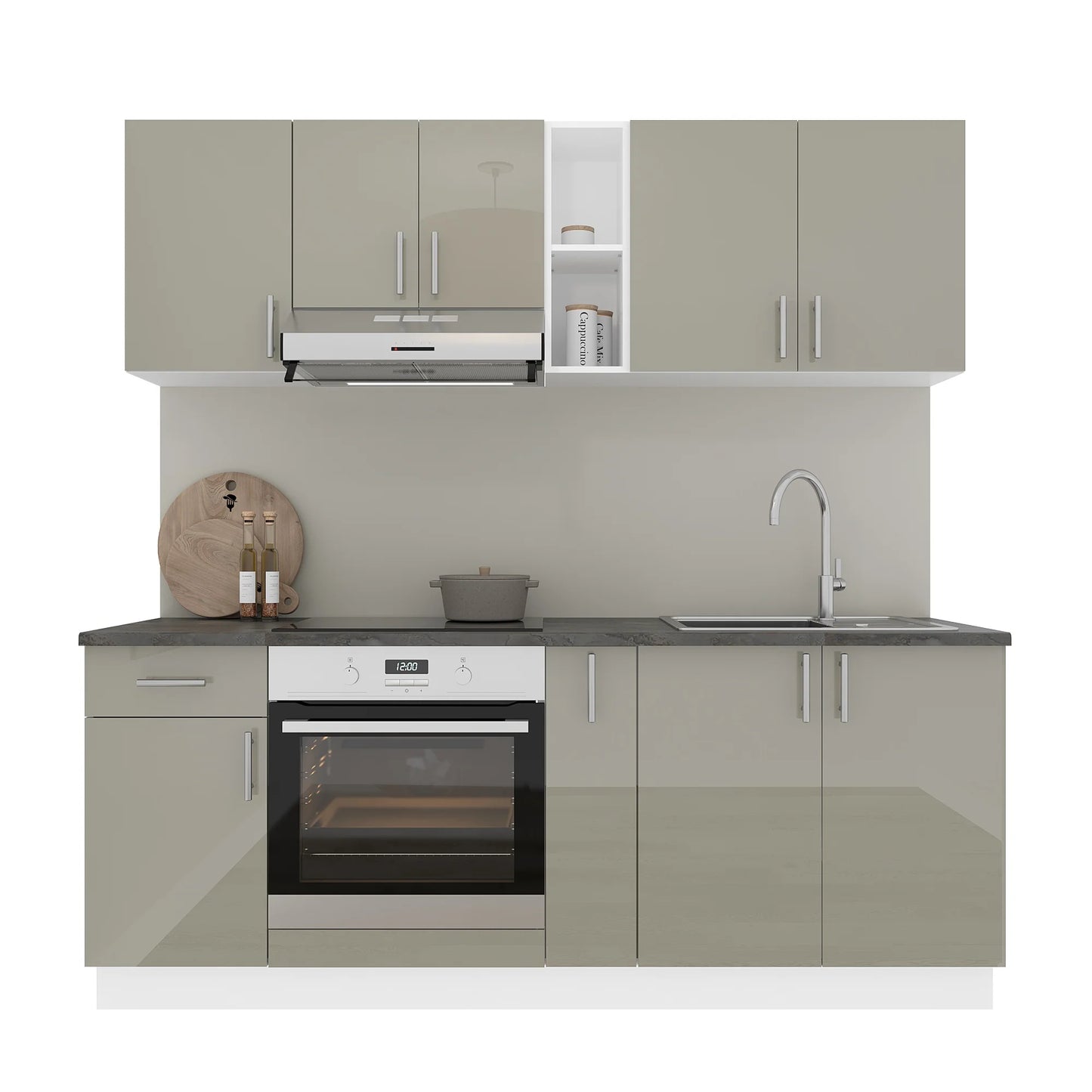 Set Bucatarie haaus Karo V11, Gri Lucios/Alb, MDF, Blat Thermo 28 mm, L 200 cm