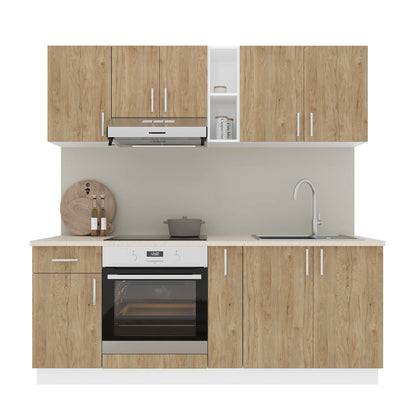 Set Bucatarie haaus Karo V11, Lemn Natural/Alb, Blat Thermo 28 mm, L 200 cm