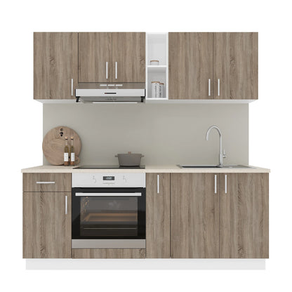 Set Bucatarie haaus Karo V11, Stejar Sonoma Inchis/Alb, Blat Thermo 28 mm, L 200 cm