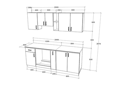 Set Bucatarie haaus Karo V11, Antracit/Alb, Blat Thermo 28 mm, L 200 cm