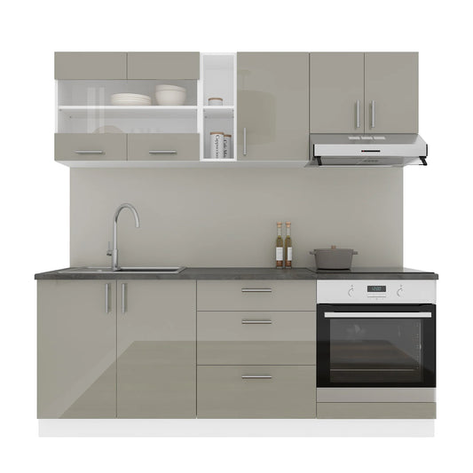 Set Bucatarie haaus Karo V12, Gri Lucios/Alb, MDF, Blat Thermo 28 mm, L 200 cm