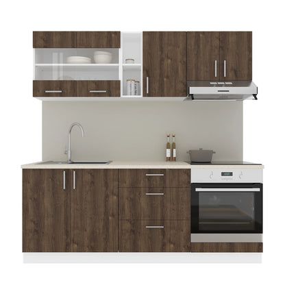 Set Bucatarie haaus Karo V12, Stejar Bronz/Alb, Blat Thermo 28 mm, L 200 cm
