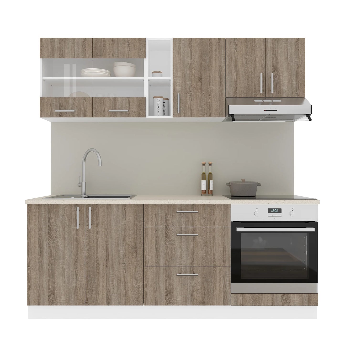 Set Bucatarie haaus Karo V12, Stejar Sonoma Inchis/Alb, Blat Thermo 28 mm, L 200 cm