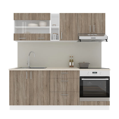 Set Bucatarie haaus Karo V12, Stejar Sonoma Inchis/Alb, Blat Thermo 28 mm, L 200 cm