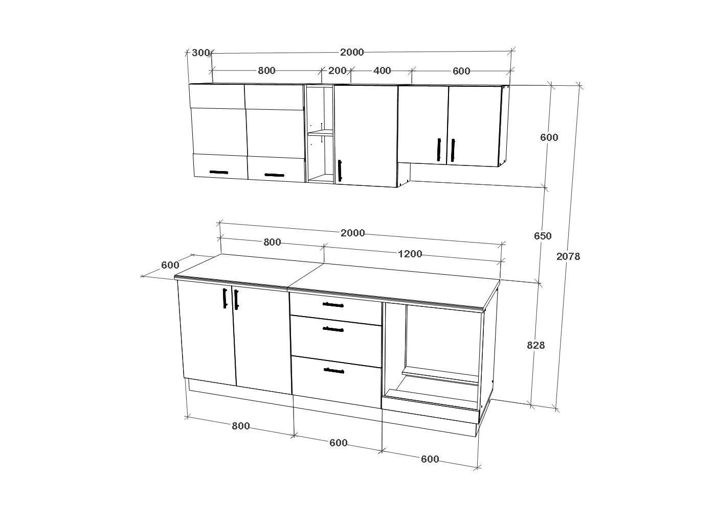 Set Bucatarie haaus Karo V12, Alb, Blat Thermo 28 mm, L 200 cm
