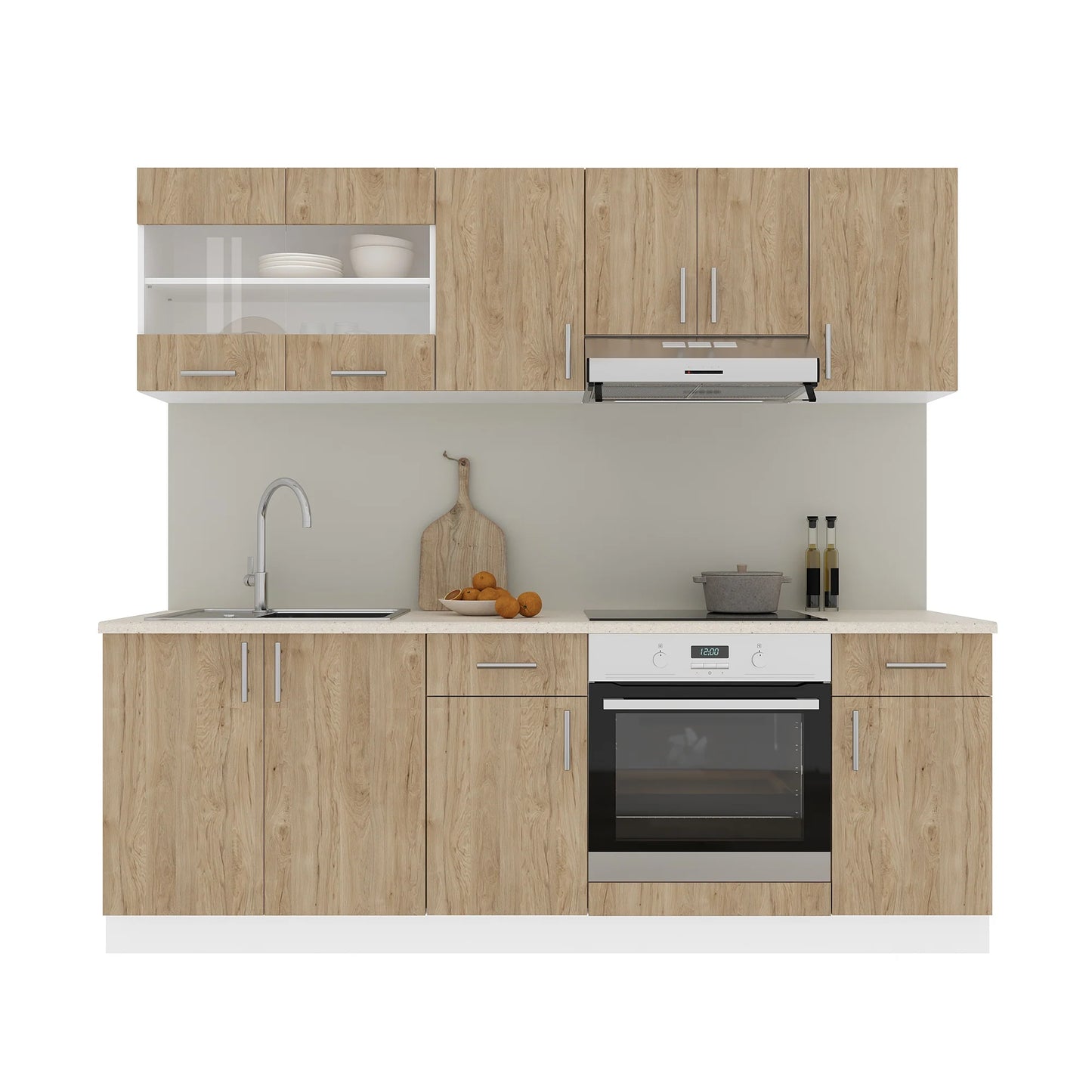 Set Bucatarie haaus Karo V13, Lemn Natural/Alb, Blat Thermo 28 mm, L 220 cm