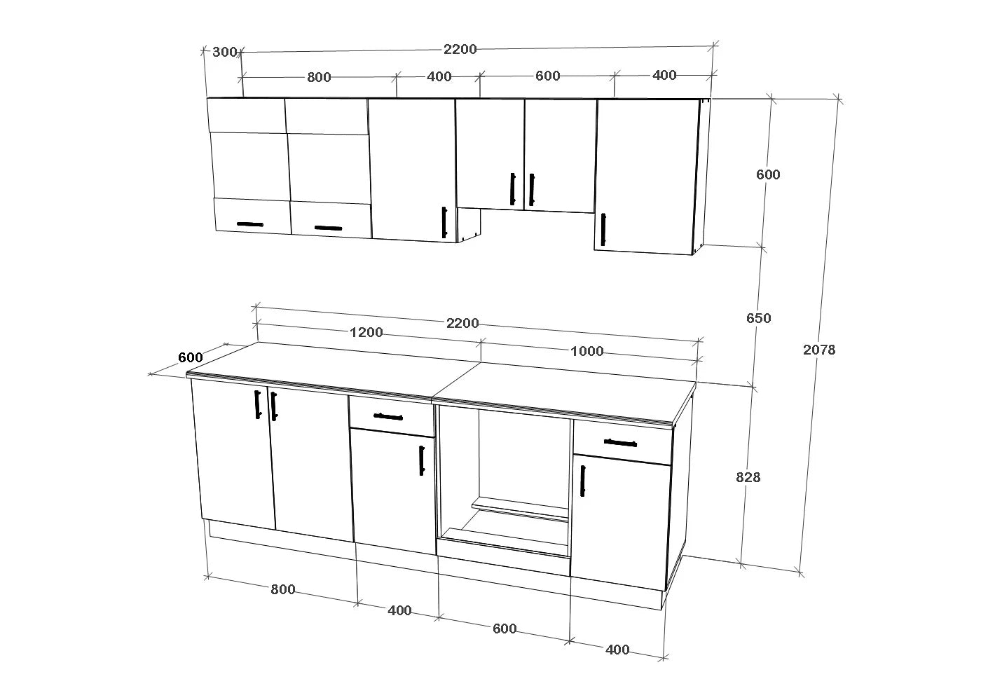 Set Bucatarie haaus Karo V13, Stejar Sonoma Inchis/Alb, Blat Thermo 28 mm, L 220 cm