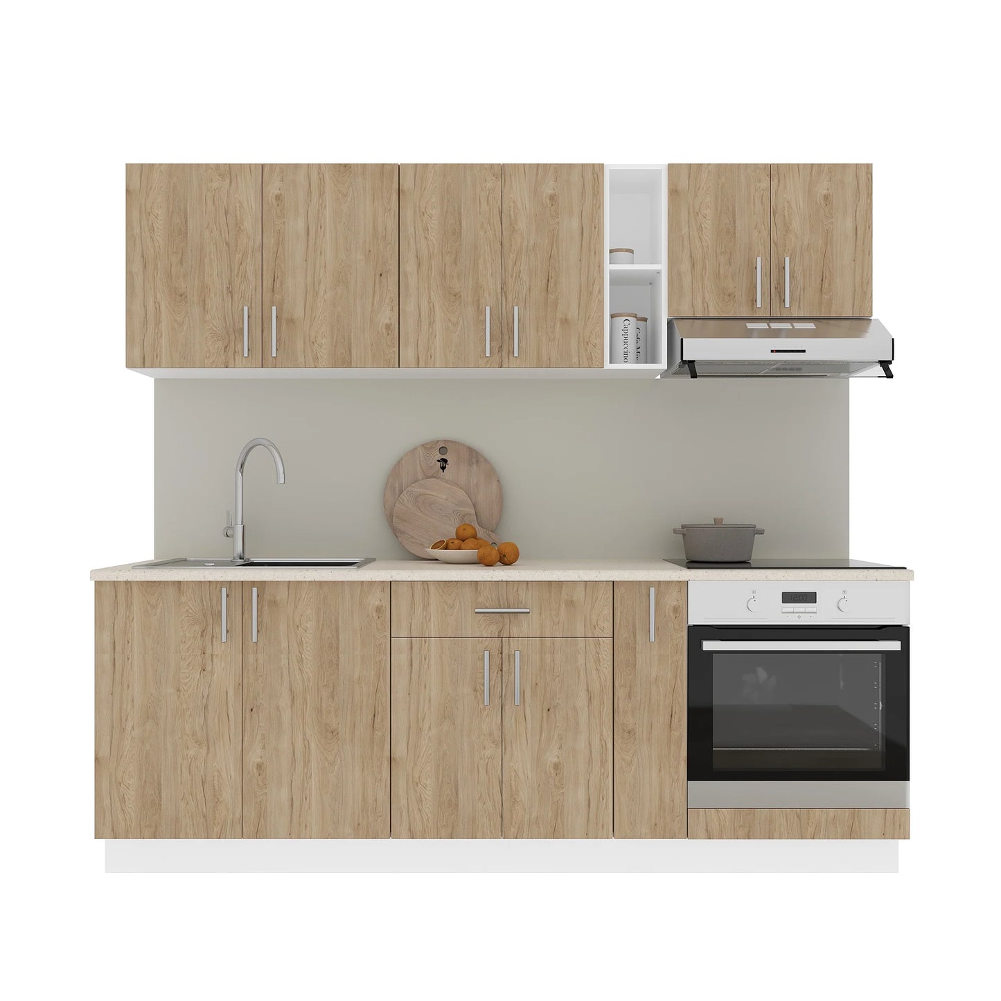 Set Bucatarie haaus Karo V14, Lemn Natural/Alb, Blat Thermo 28 mm, L 220 cm