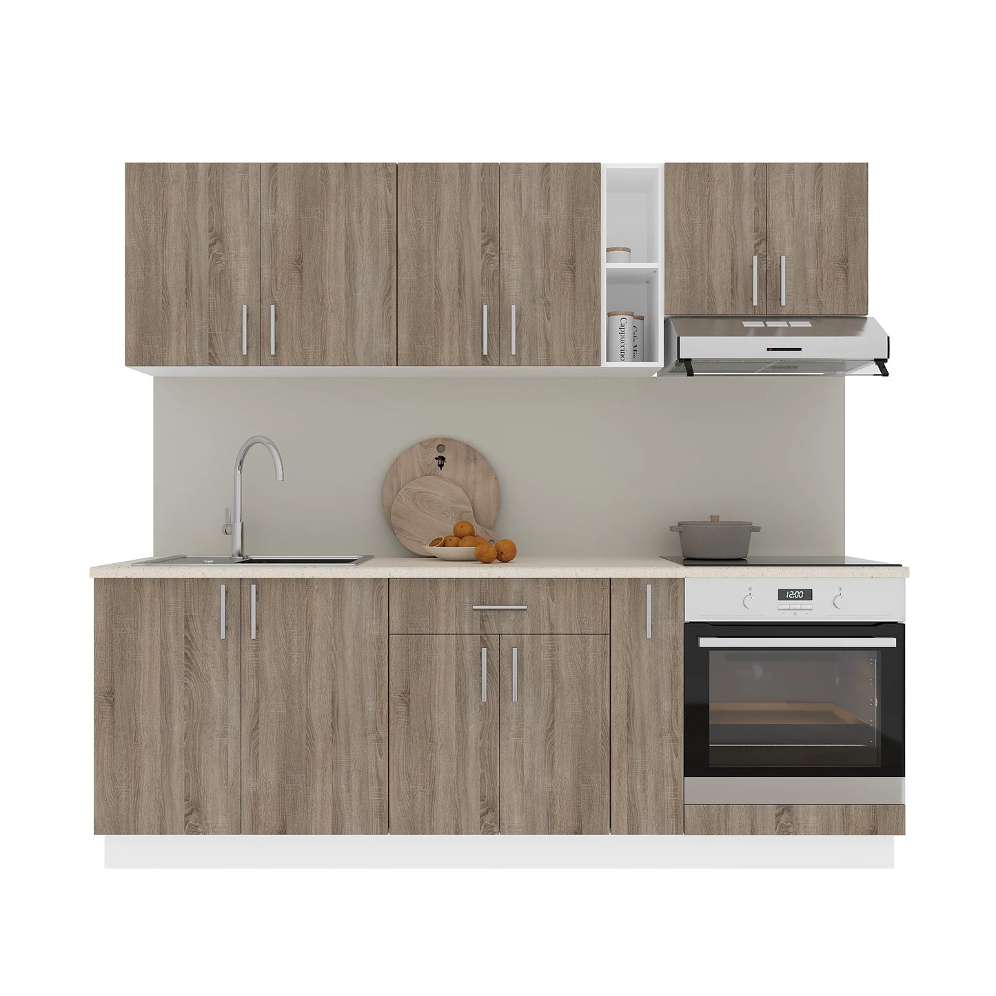 Set Bucatarie haaus Karo V14, Stejar Sonoma Inchis/Alb, Blat Thermo 28 mm, L 220 cm