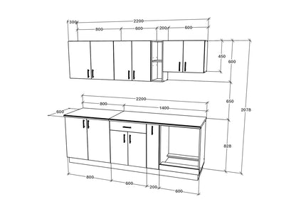 Set Bucatarie haaus Karo V14, Stejar Sonoma Inchis/Alb, Blat Thermo 28 mm, L 220 cm