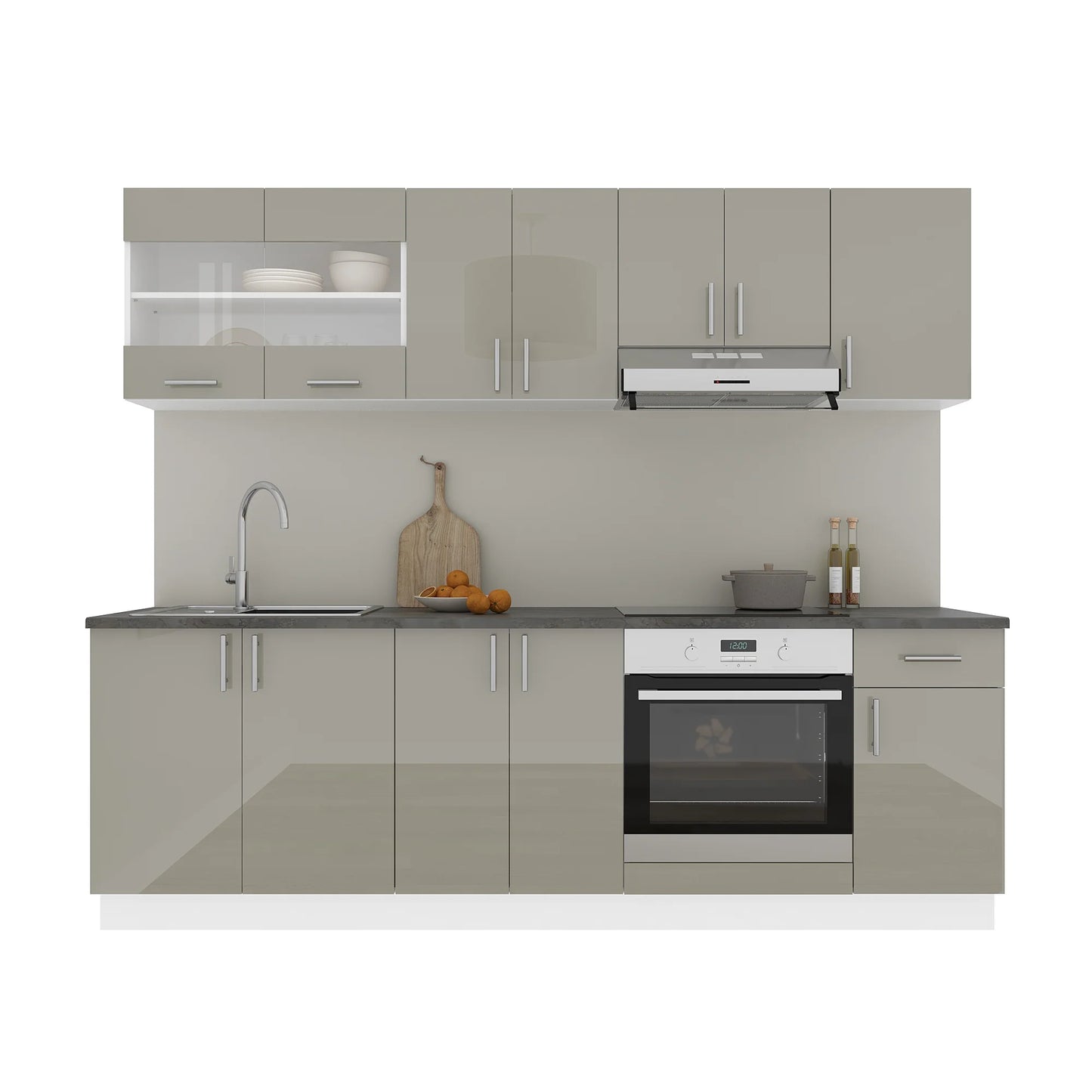 Set Bucatarie haaus Karo V15, Gri Lucios/Alb, MDF, Blat Thermo 28 mm, L 240 cm