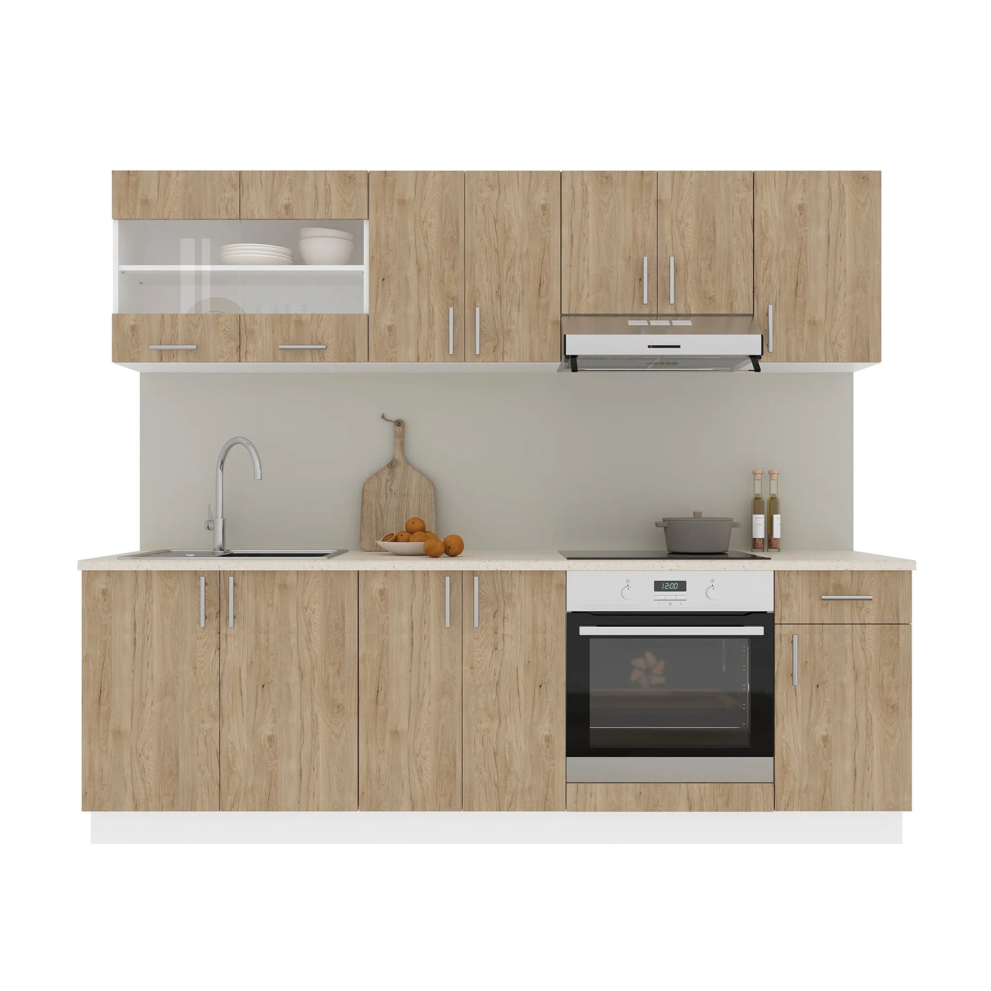 Set Bucatarie haaus Karo V15, Lemn Natural/Alb, Blat Thermo 28 mm, L 240 cm