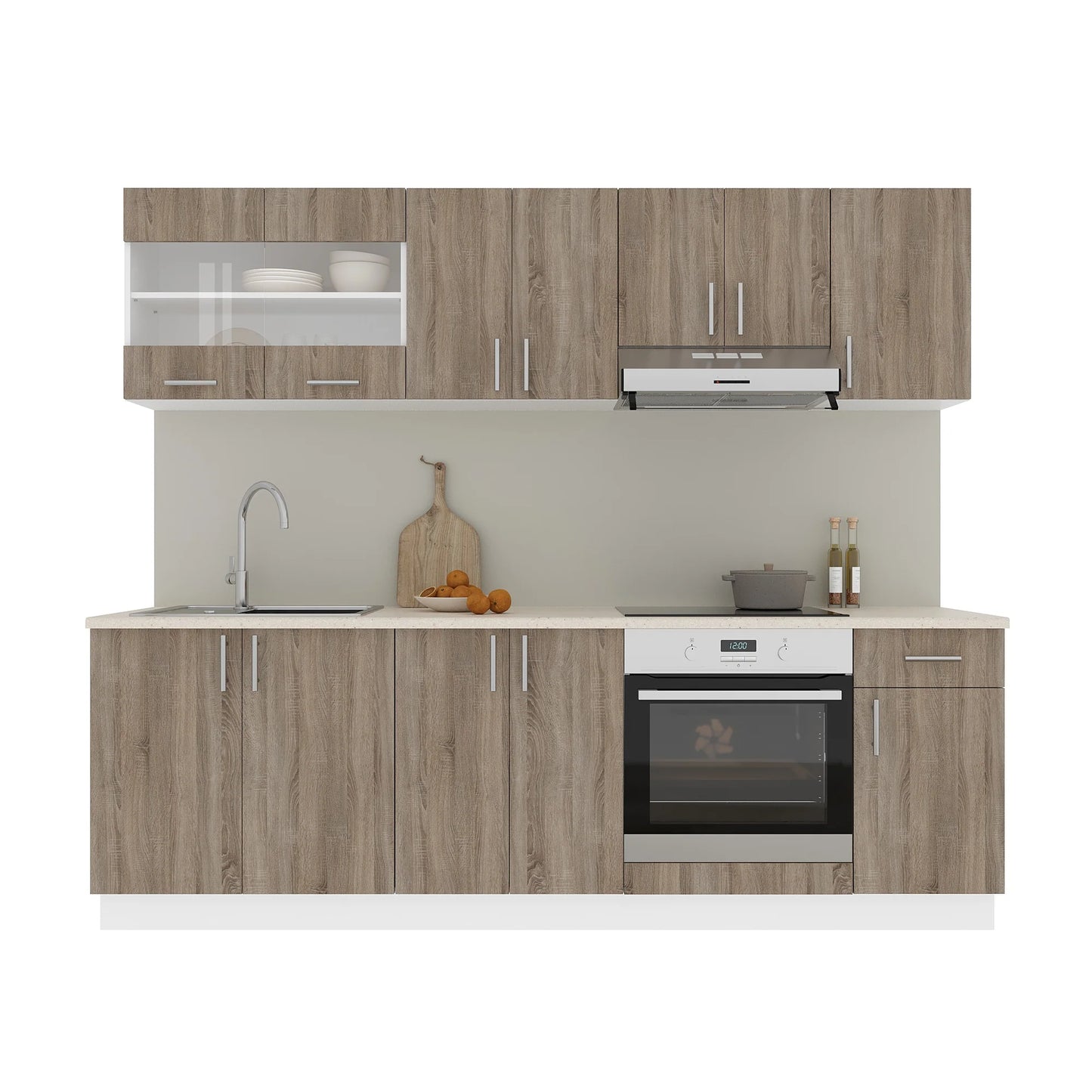 Set Bucatarie haaus Karo V15, Stejar Sonoma Inchis/Alb, Blat Thermo 28 mm, L 240 cm