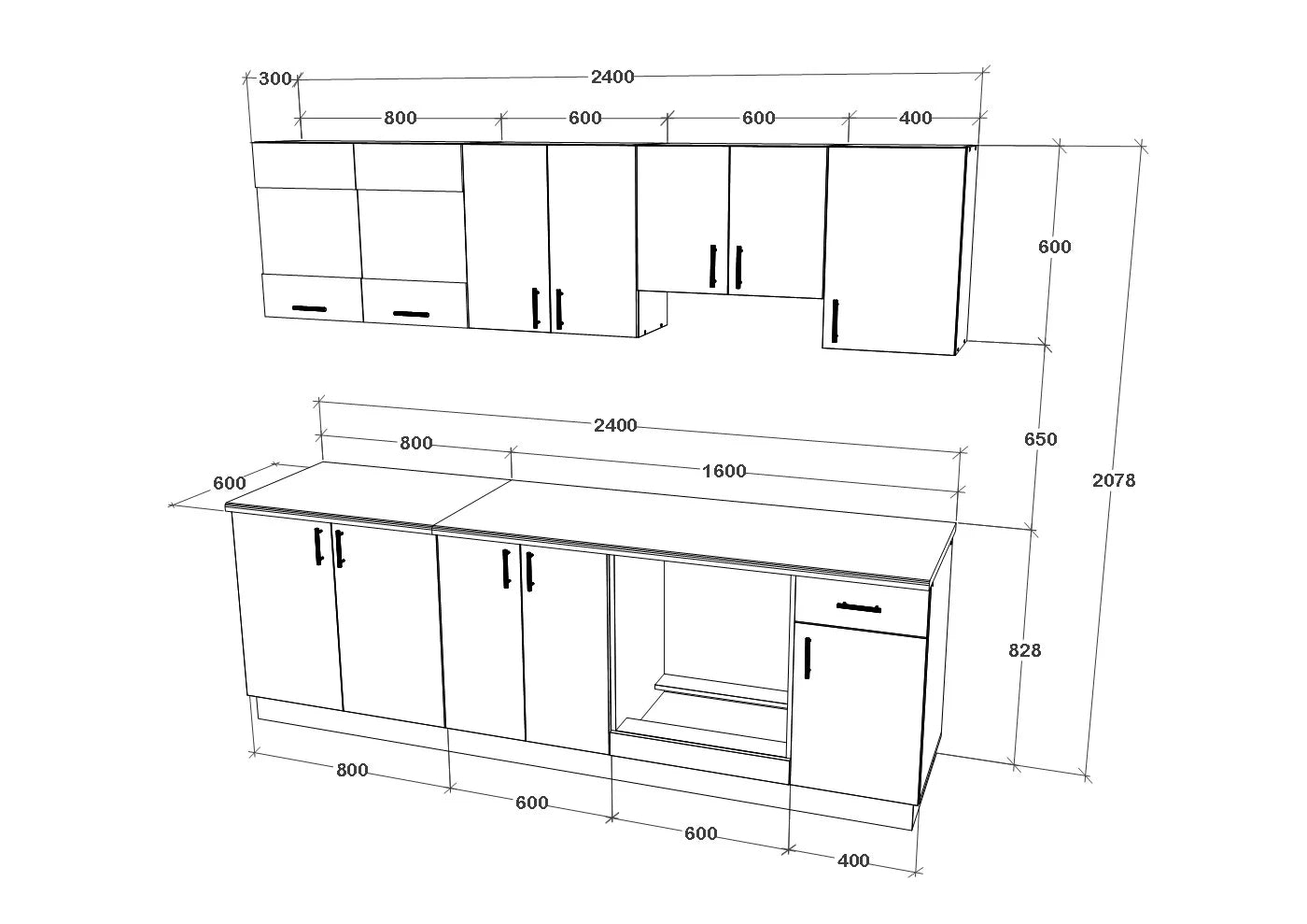 Set Bucatarie haaus Karo V15, Alb, Blat Thermo 28 mm, L 240 cm