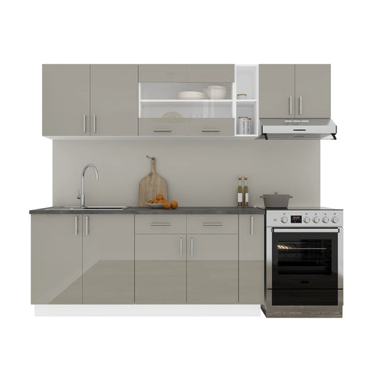 Set Bucatarie haaus Karo V16, Gri Lucios/Alb, MDF, Blat Thermo 28 mm, L 240 cm