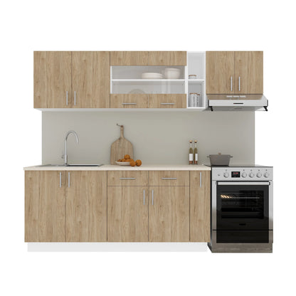 Set Bucatarie haaus Karo V16, Lemn Natural/Alb, Blat Thermo 28 mm, L 240 cm