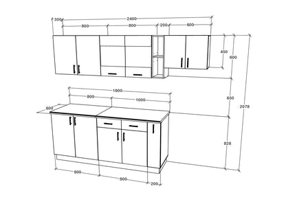 Set Bucatarie haaus Karo V16, Alb, Blat Thermo 28 mm, L 240 cm