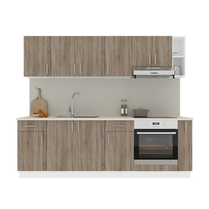 Set Bucatarie haaus Karo V17, Stejar Sonoma Inchis/Alb, Blat Thermo 28 mm, L 240 cm