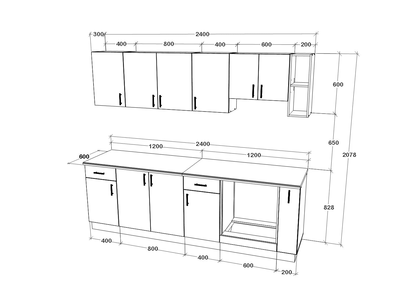 Set Bucatarie haaus Karo V17, Alb, Blat Thermo 28 mm, L 240 cm