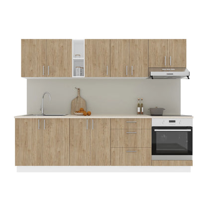 Set Bucatarie haaus Karo V18, Lemn Natural/Alb, Blat Thermo 28 mm, L 260 cm