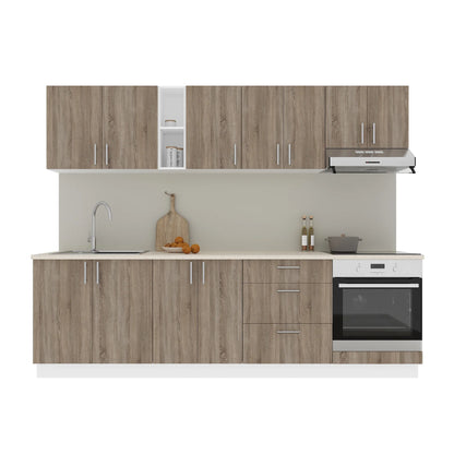 Set Bucatarie haaus Karo V18, Stejar Sonoma Inchis/Alb, Blat Thermo 28 mm, L 260 cm